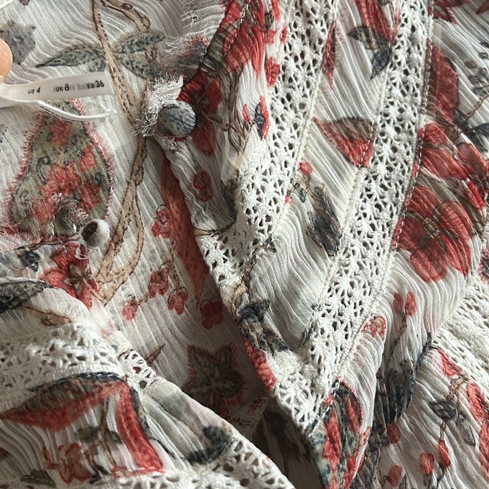 Anthropologie Feather Bone Elena Top Floral Printed Lace Sheer Blouse Button 4US - Picture 6 of 11